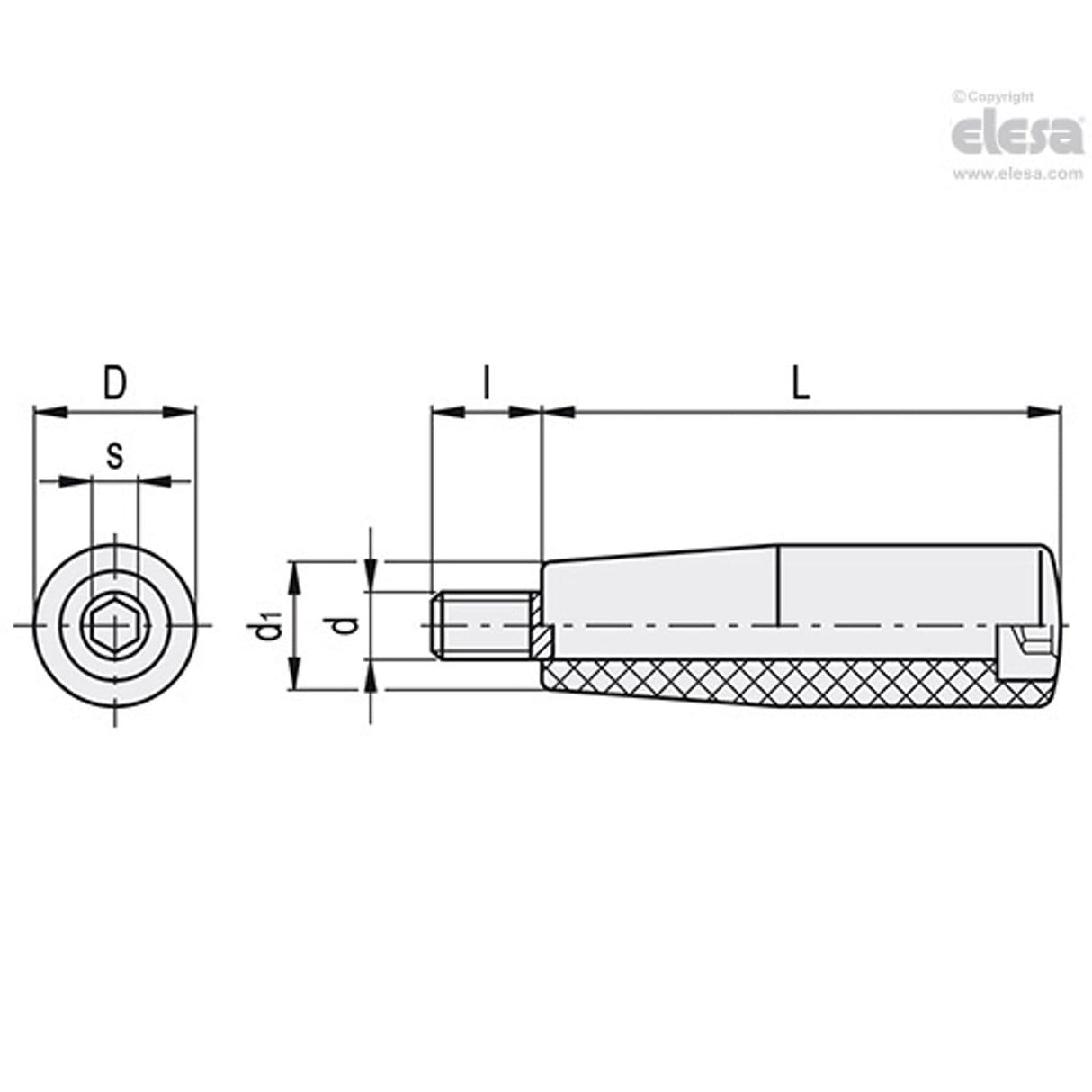 Cylindrical revolving handle-I.481/80+x-M8