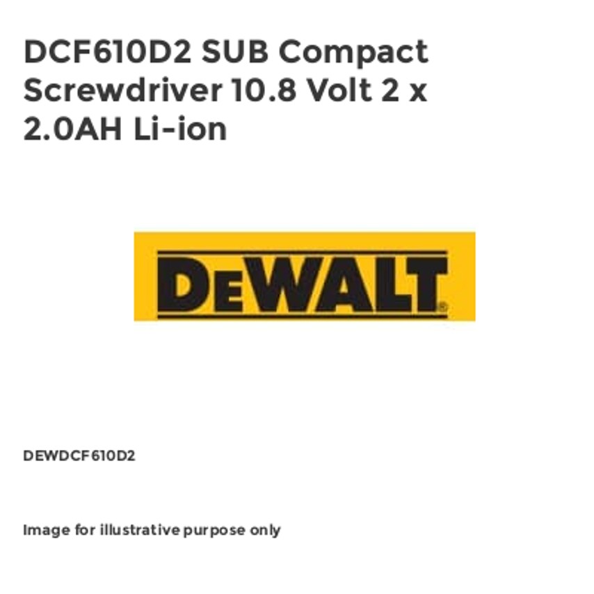DCF610D2 SUB Compact Screwdriver 10.8 Volt 2 x 2.0AH Li-ion DEWDCF610D2