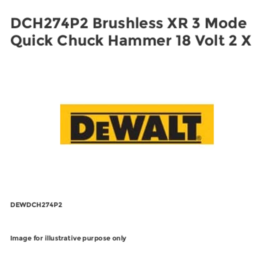DCH274P2 Brushless XR 3 Mode Quick Chuck Hammer 18 Volt 2 X DEWDCH274P2