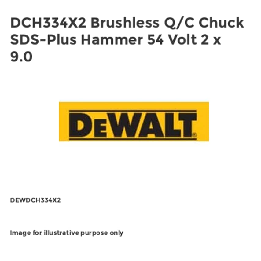 DCH334X2 Brushless Q/C Chuck SDS-Plus Hammer 54 Volt 2 x 9.0 DEWDCH334X2