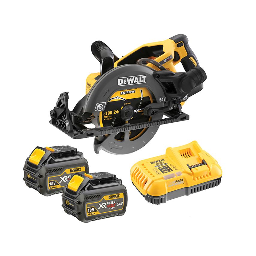 DCS577T2 FlexVolt XR High Torque Circular Saw 190mm 54V 2 x 2.0Ah Li-ion DEWDCS577T2