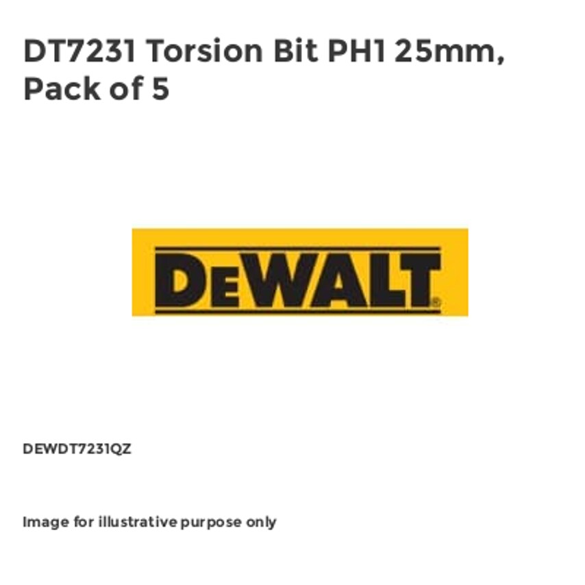 DT7231 Torsion Bit PH1 25mm, Pack of 5