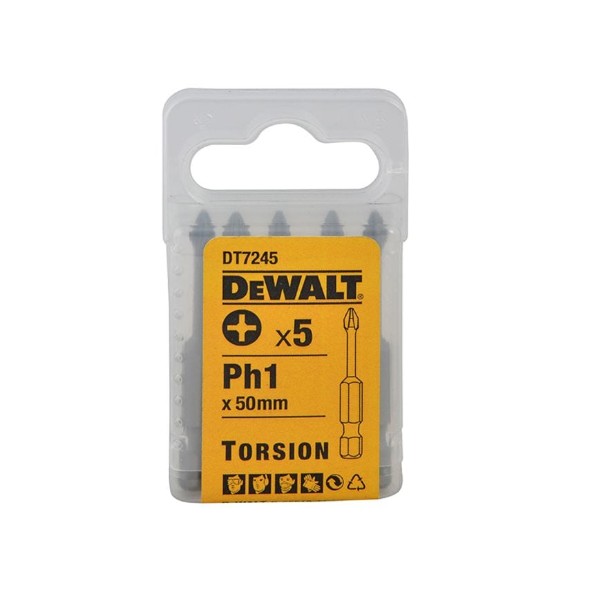 DT7245 Torsion Bits PH1 x 50mm (Pack 5) DEWDT7245QZ