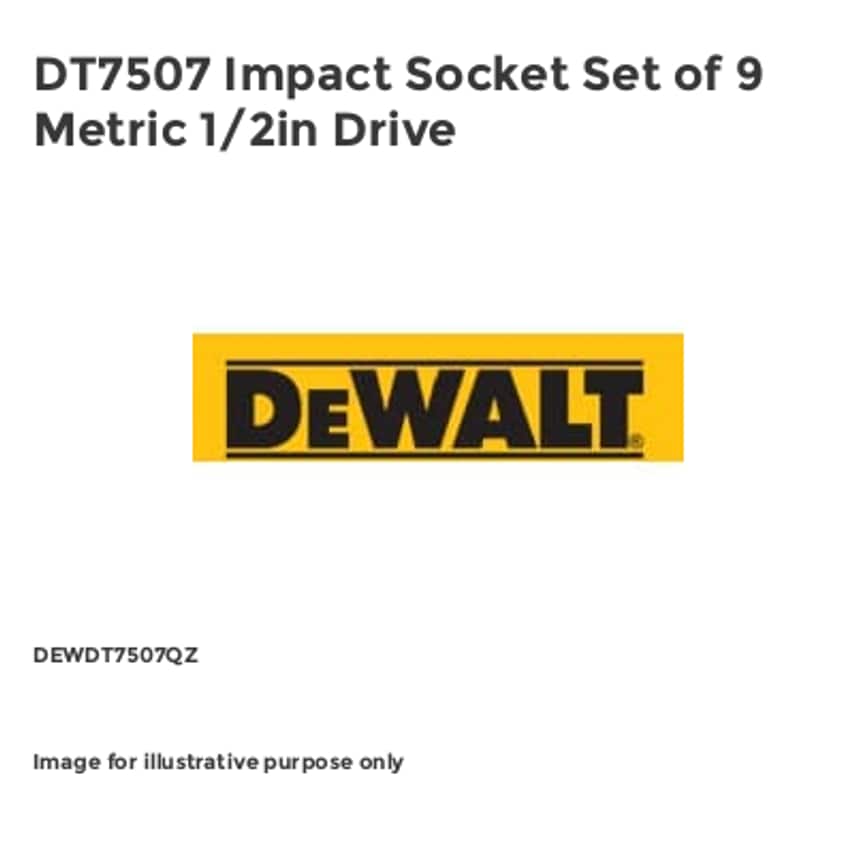 DT7507 Impact Socket Set of 9 Metric 1/2in Drive DEWDT7507QZ