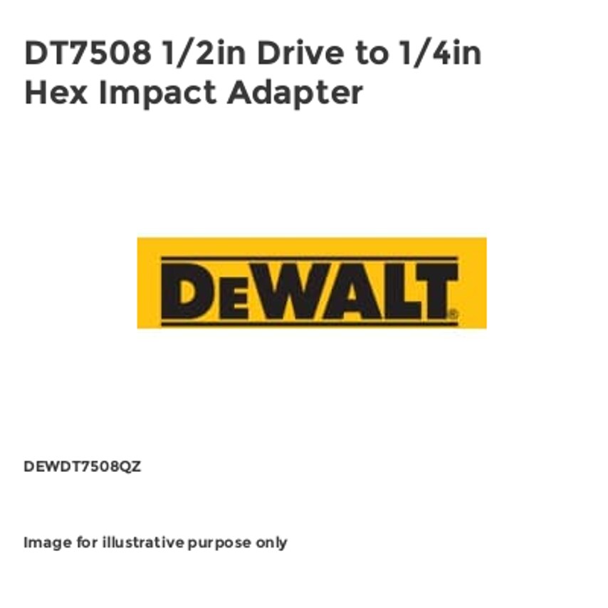 DT7508 1/2in Drive to 1/4in Hex Impact Adapter DEWDT7508QZ