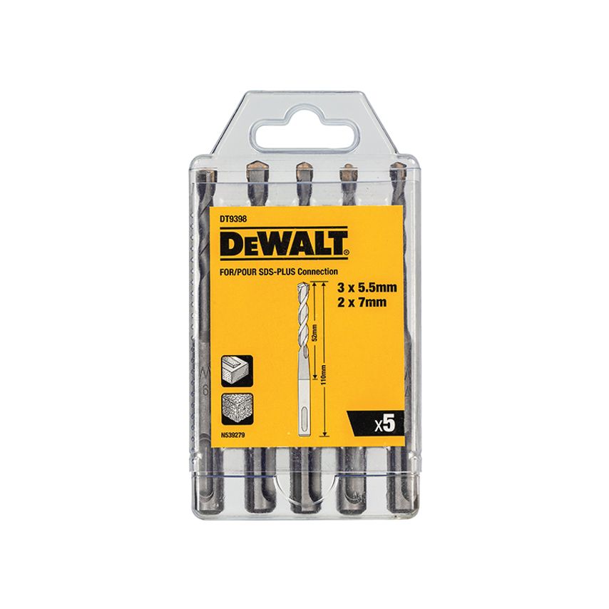 DT9398 SDS Plus Drill Bit Set, 5 Piece DEWDT9398QZ