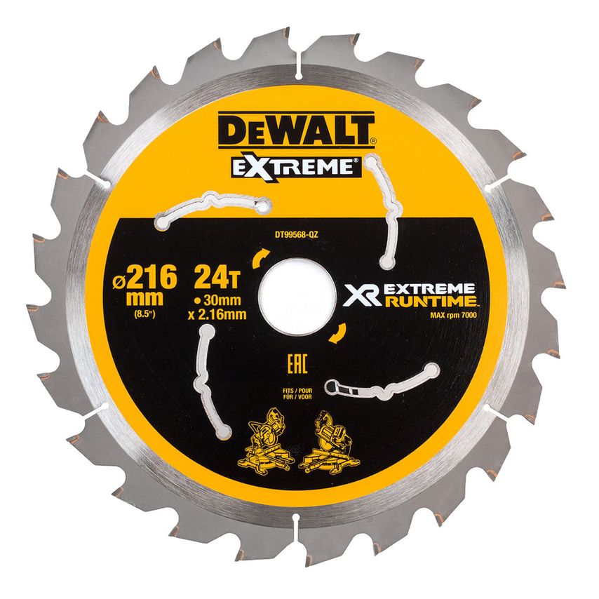 DT99568 XR Extreme Runtime Mitre Saw Blade - 216mm x 30mm x 24T