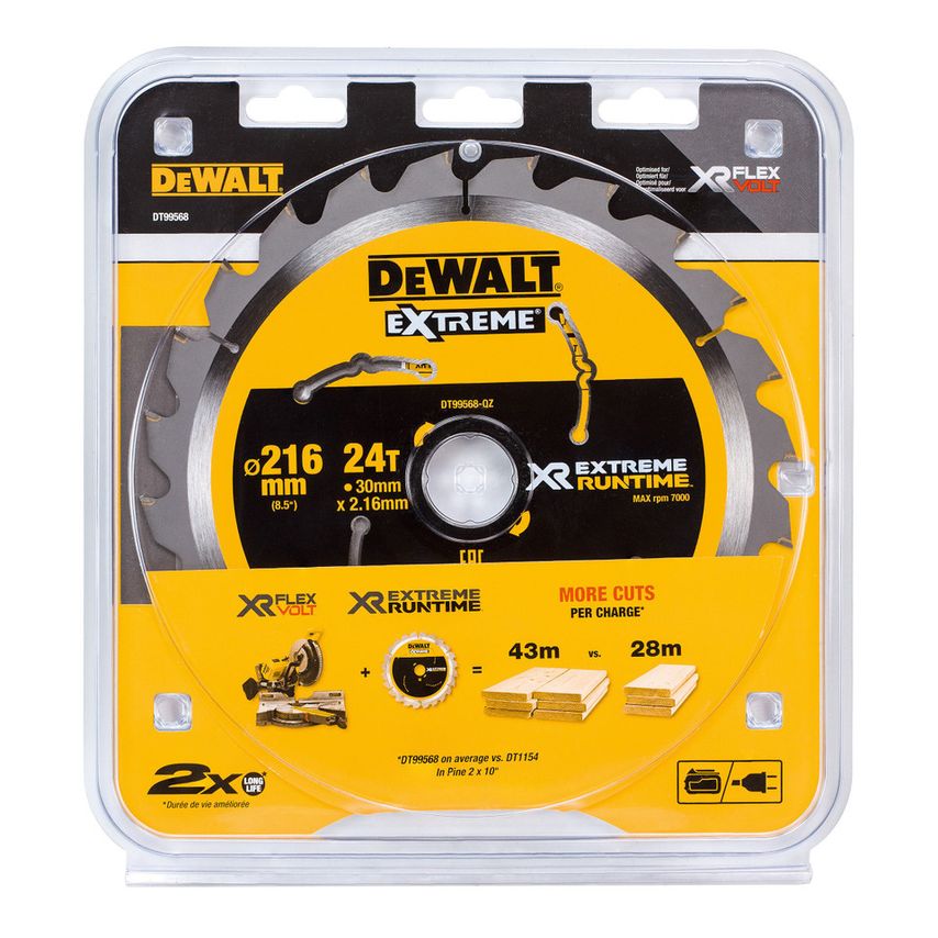 DT99568 XR Extreme Runtime Mitre Saw Blade - 216mm x 30mm x 24T