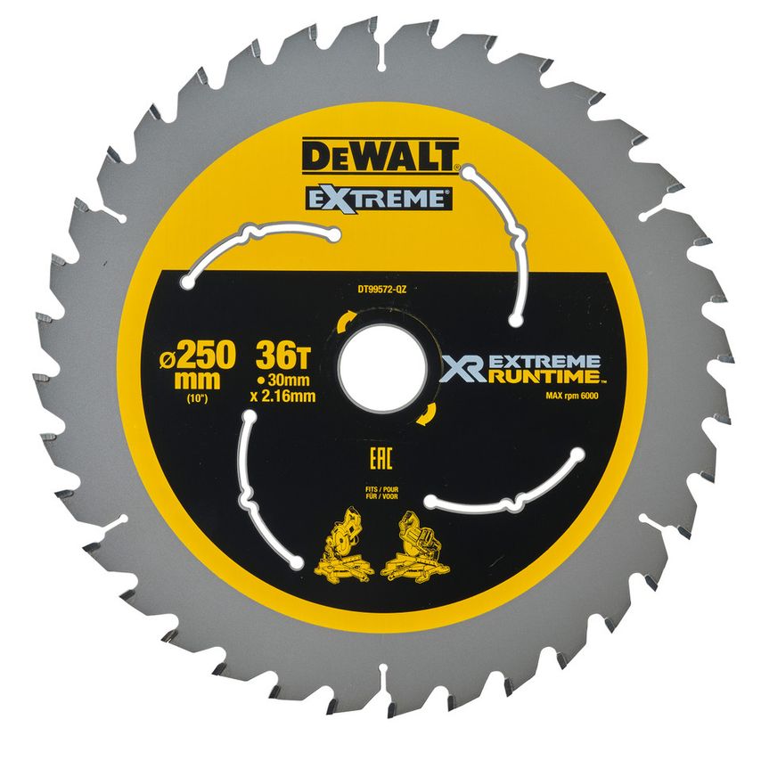 DT99572 Extreme Runtime Saw Blade - 250mm x 30mm x 36T