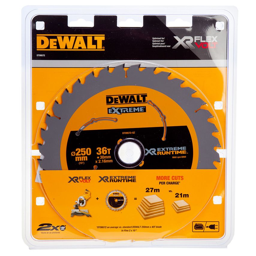 DT99572 Extreme Runtime Saw Blade - 250mm x 30mm x 36T