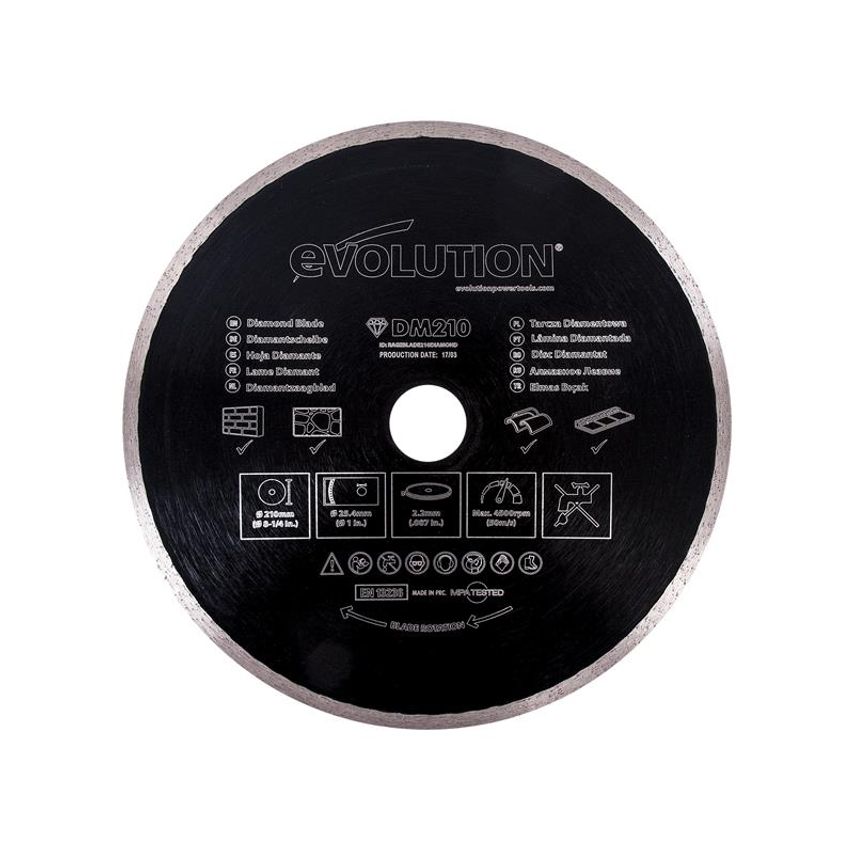 Diamond Blade, Continuous Rim 210 x 25.4mm EVL210DIAM