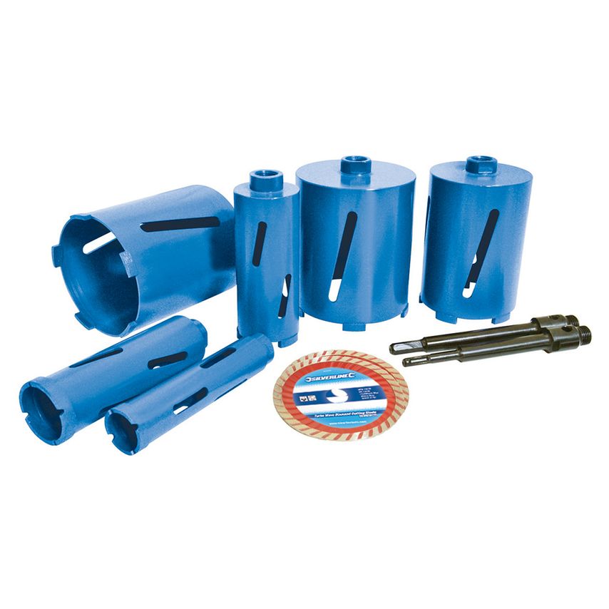 Diamond Core Drill Kit 6-Core 12 Piece 38, 52, 65, 107, 117 & 127mm Dia