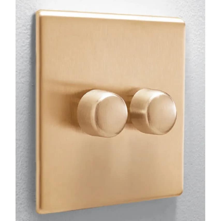 Dimmer Switch 2 Gang LED Trailing Edge Satin Gold
