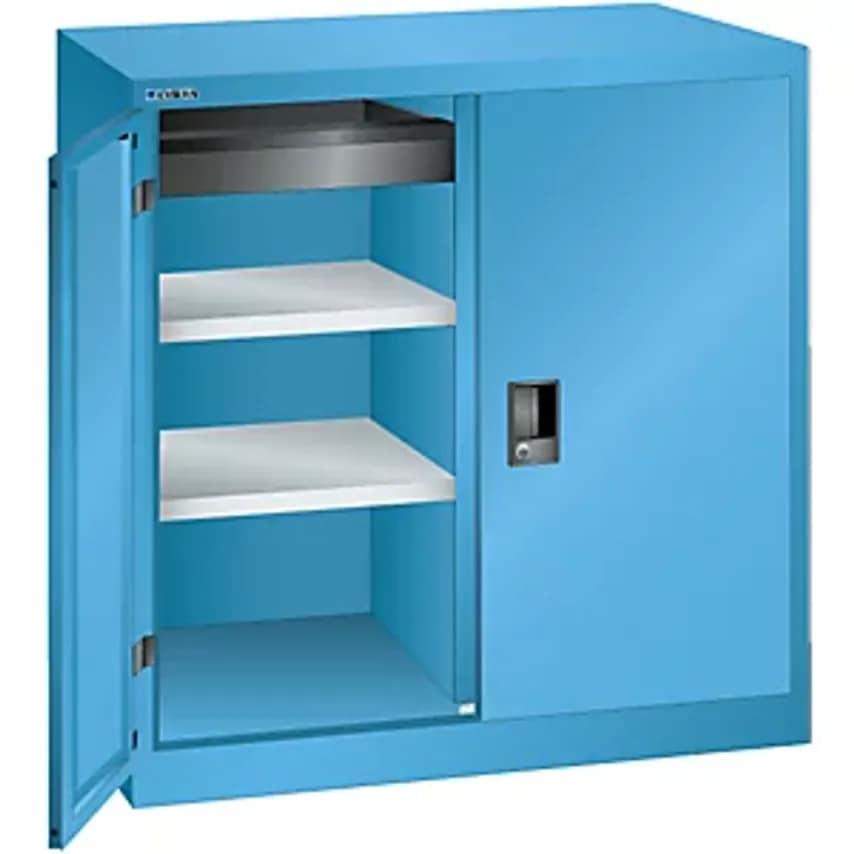 Double Door Cupboard, 2 Shelves, Width 1000mm, 1 Drawer, Light Blue