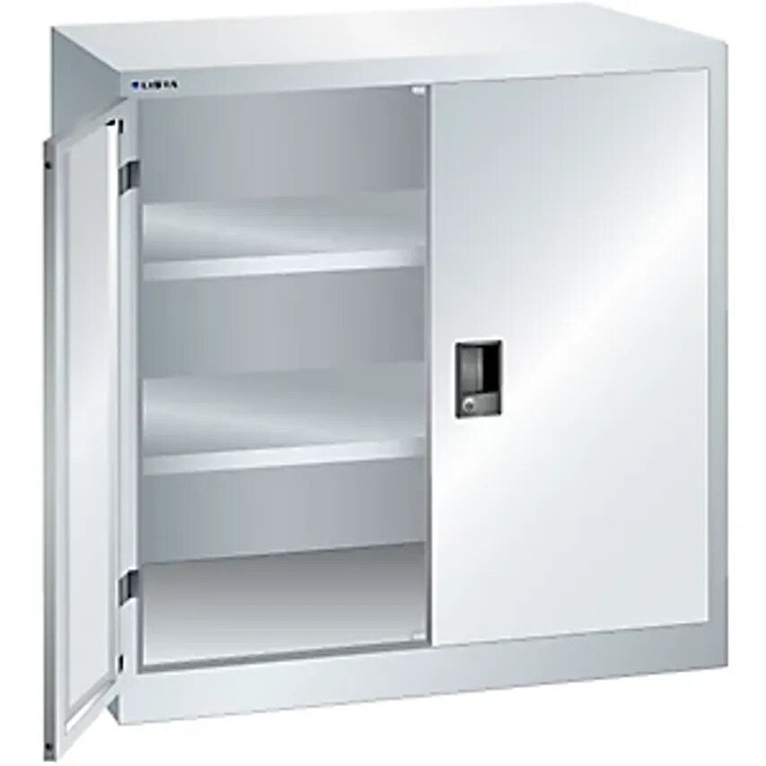 Double Door Cupboard, 2 Shelves, Width 1000mm, Light Grey