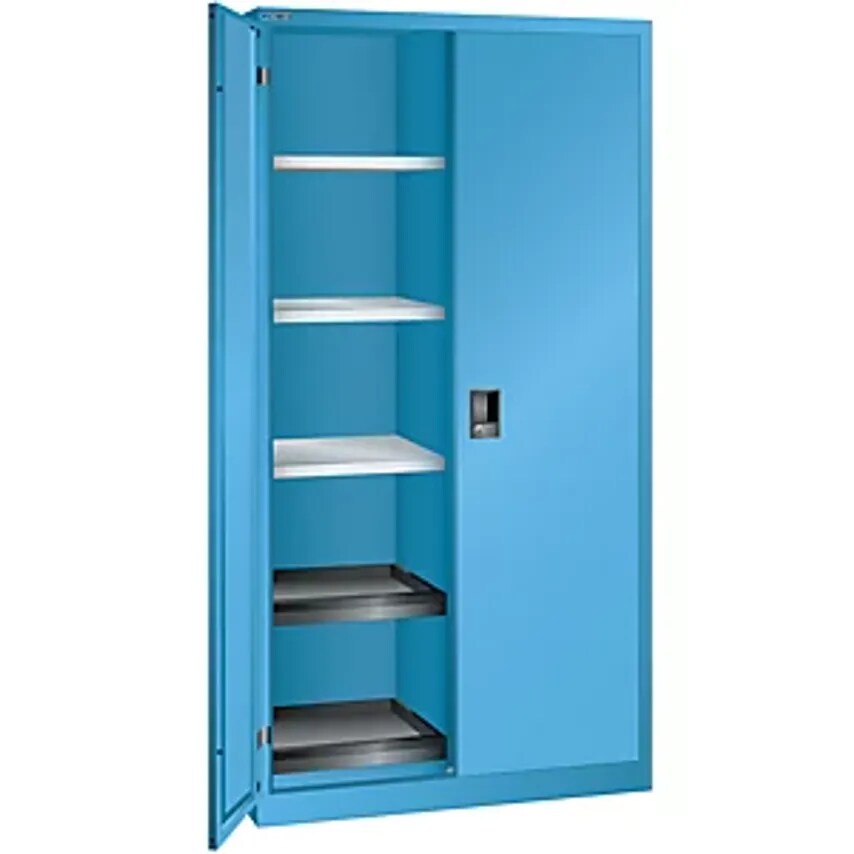 Double Door Cupboard, HxWxD 1950 X 1000 X 580mm, Empty Housing With 10 Shelves, Light Blue