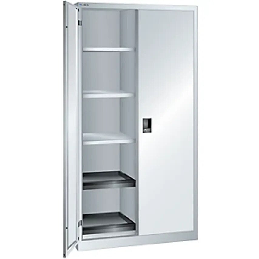 Double Door Cupboard, HxWxD 1950 X 1000 X 580mm, Empty Housing With 10 Shelves, Light Grey