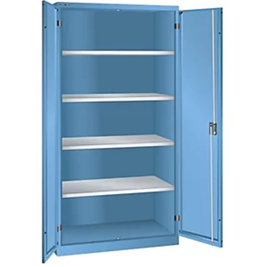 Double Door Cupboard, HxWxD 1950 X 1000 X 580mm, Empty Housing With 4 Shelves, Light Blue