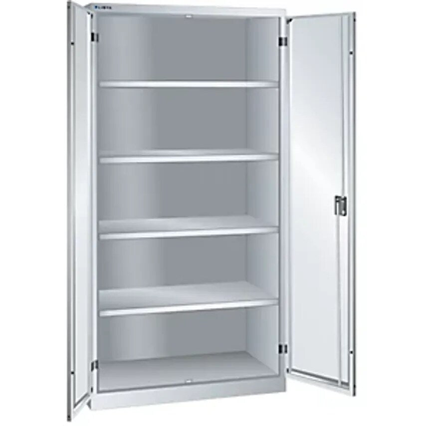 Double Door Cupboard, HxWxD 1950 X 1000 X 580mm, Empty Housing With 4 Shelves, Light Grey