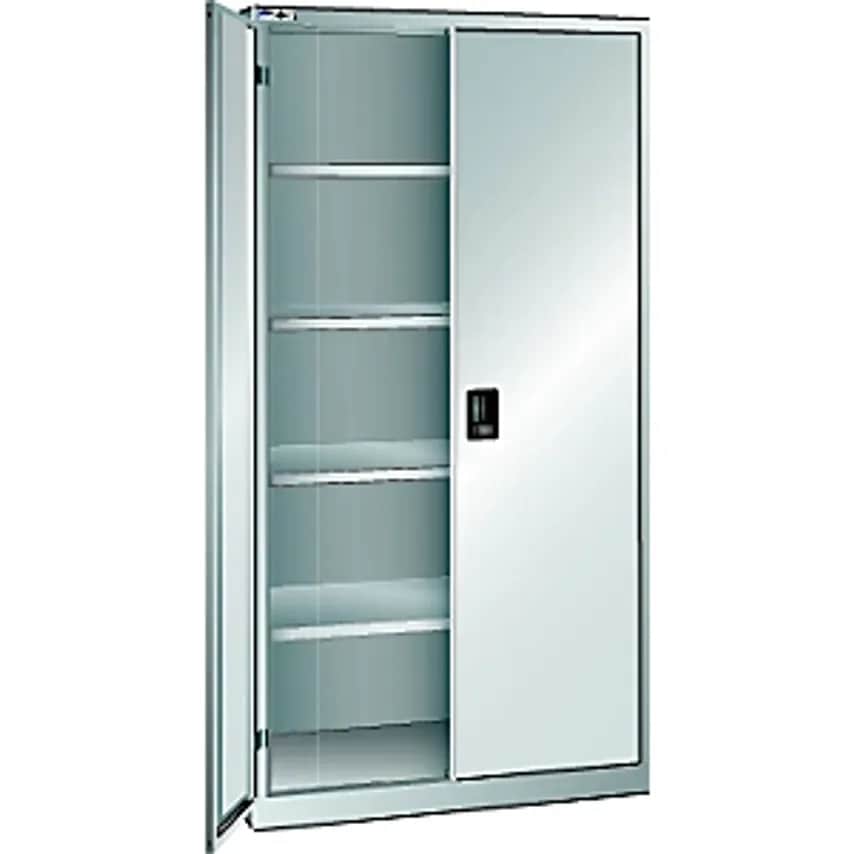 Double Door Cupboard, Solid Panel Doors, HxW 1950 X 1000mm, Depth 400mm, Light Grey RAL 7035