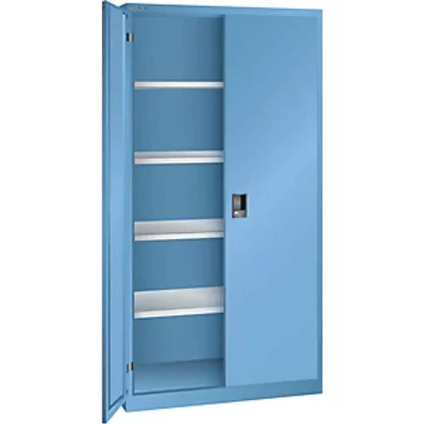 Double Door Cupboard, Solid Panel Doors, HxW 1950 X 1000mm, Depth 500mm, Light Blue RAL 5012