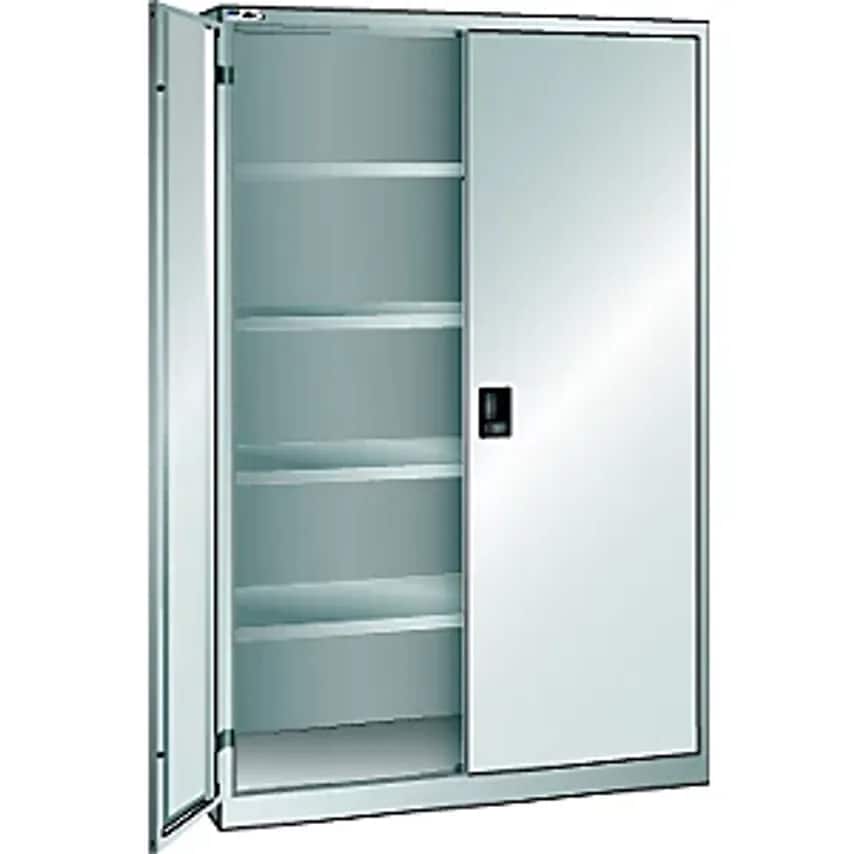 Double Door Cupboard, Solid Panel Doors, HxW 1950 X 1250mm, Depth 580mm, Light Grey RAL 7035