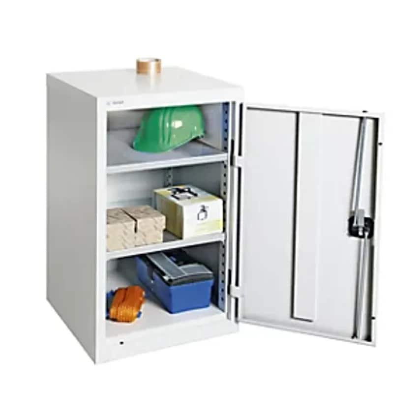 Double Door Cupboard, With Solid Panel Door, 2 Shelves, Light Grey