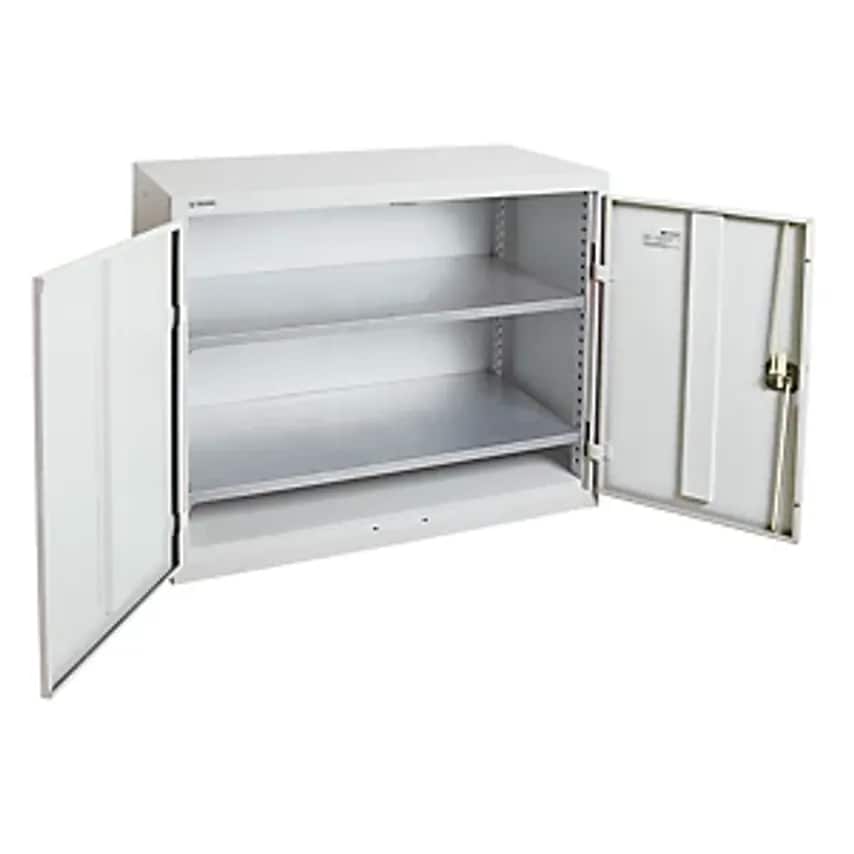 Double Door Cupboard, With Solid Panel Doors, 2 Shelves, Light Grey