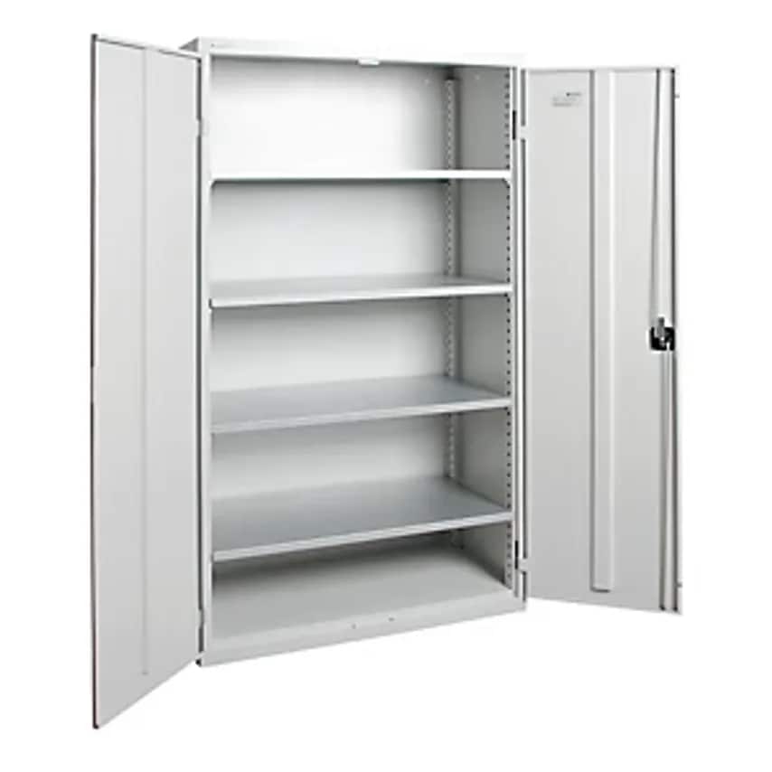 Double Door Cupboard, With Solid Panel Doors, 4 Shelves, Light Grey