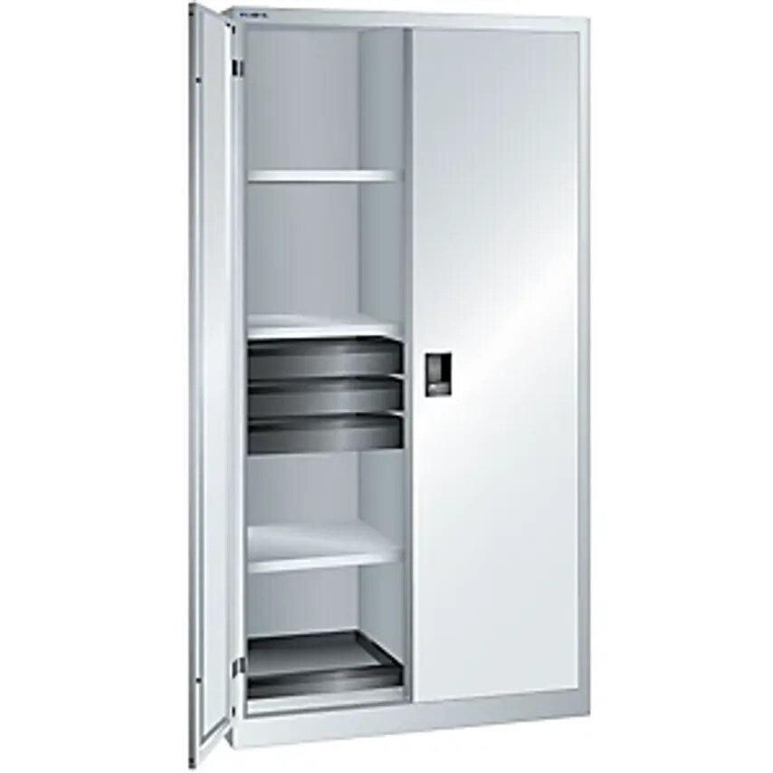 Double Door Cupboard - HxWxD 1950 X 1000 X 580mm - Empty Housing With 8 Shelves, 6 Drawers, Light Grey