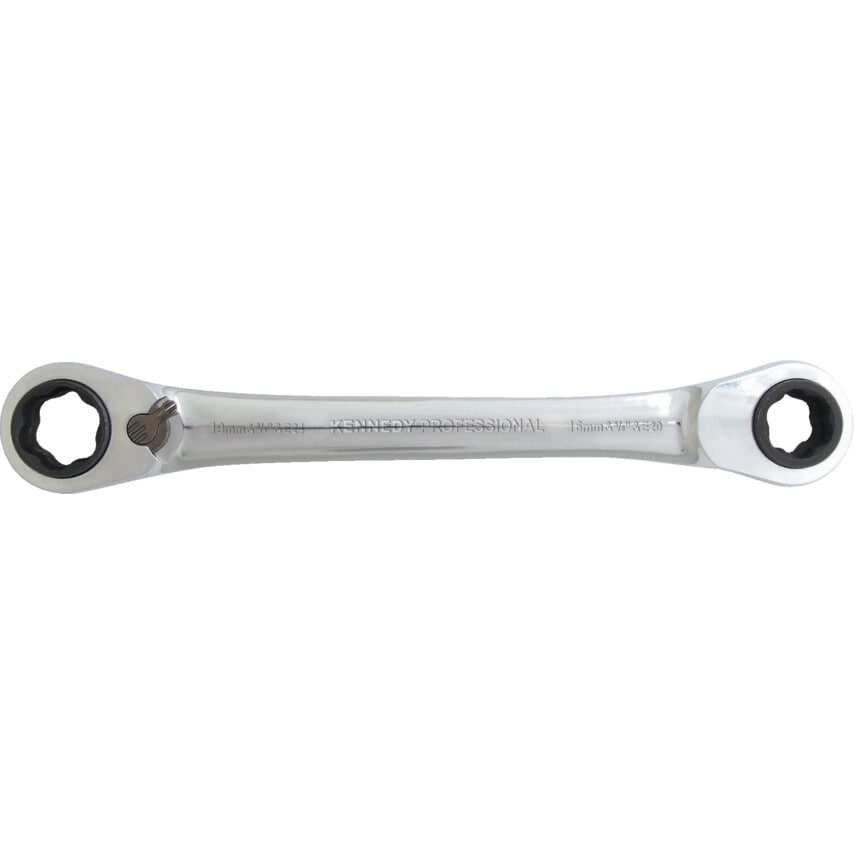 Double End Ring Ratchet Spanner, Chrome Vanadium Steel, Reversible, 14mm - 19mm