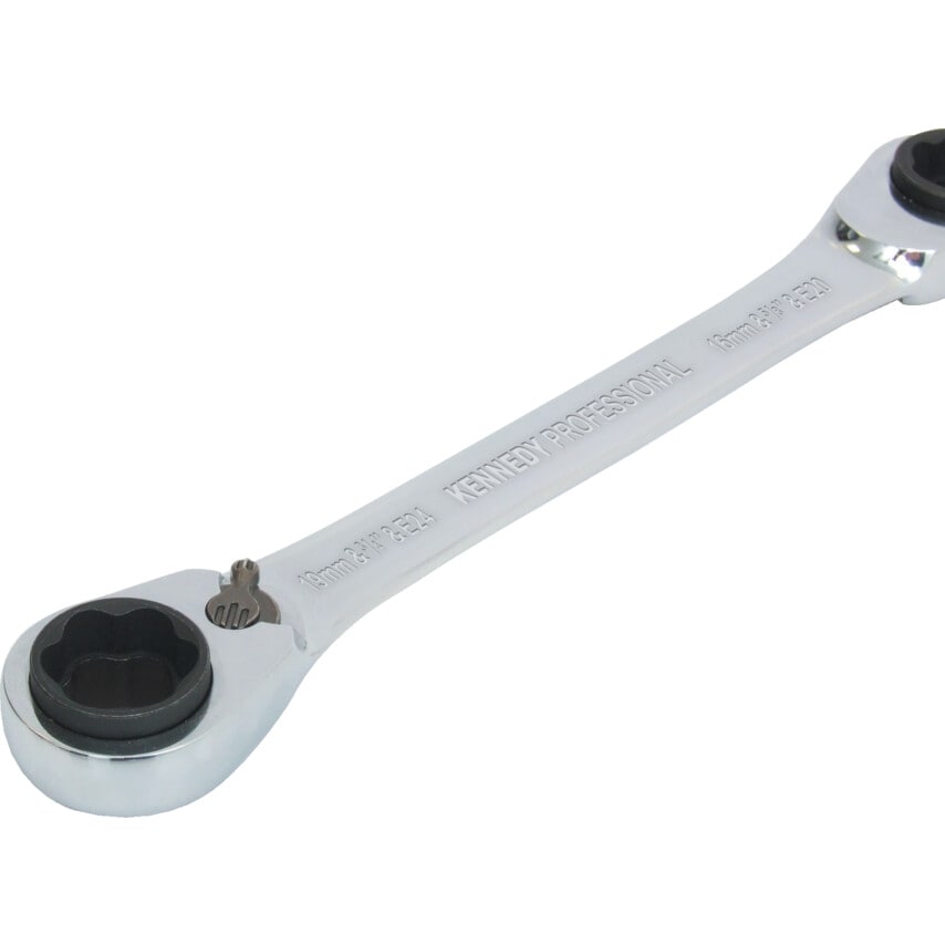 Double End Ring Ratchet Spanner, Chrome Vanadium Steel, Reversible, 14mm - 19mm