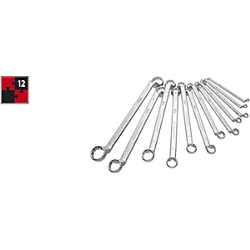 Double Ring Spanner Set, 12 Pieces, Chrome Plated, Polished, DIN838