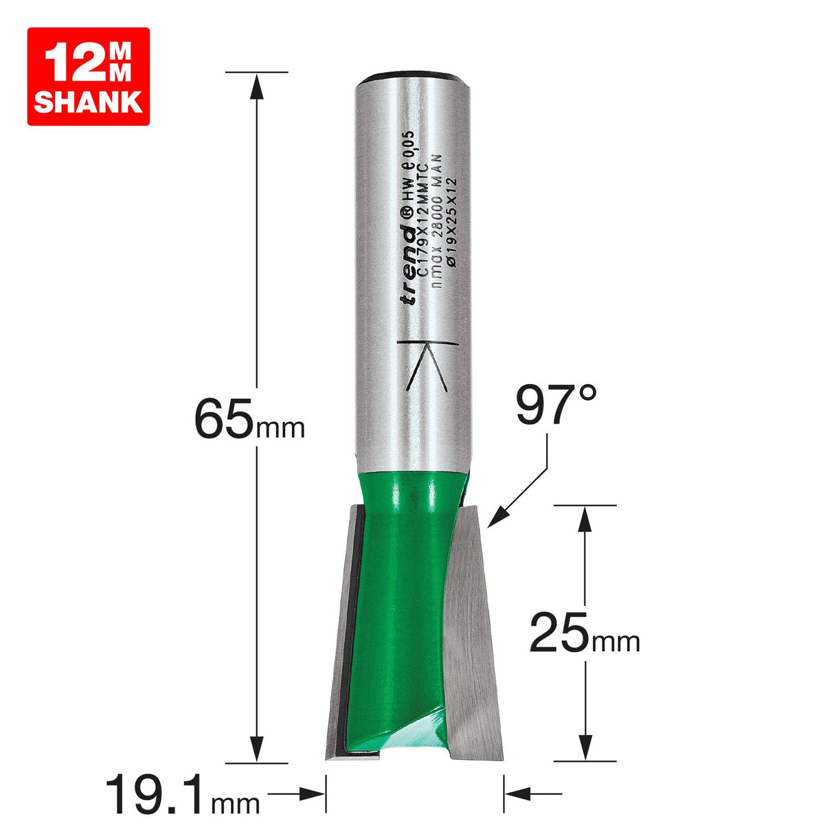 Dovetail 19.1mm x 97 Degrees x 25mm Cut - C179X12MMTC