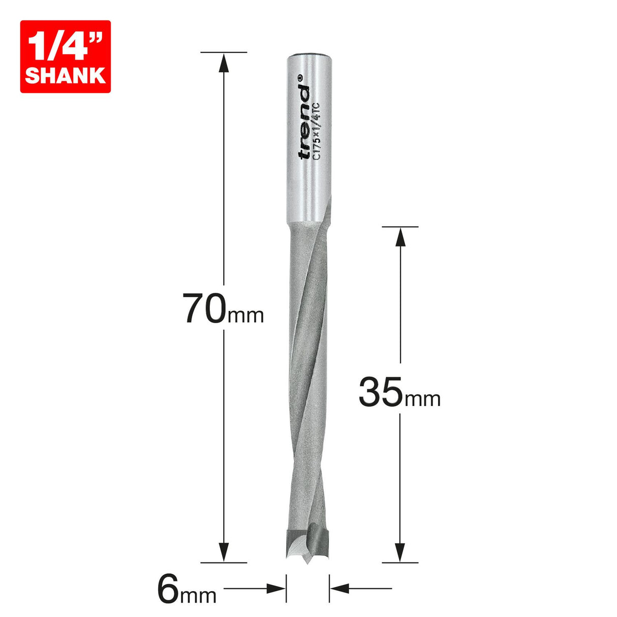 Dowel Drill 6mm x 35mm Cut - C175X1/4TC