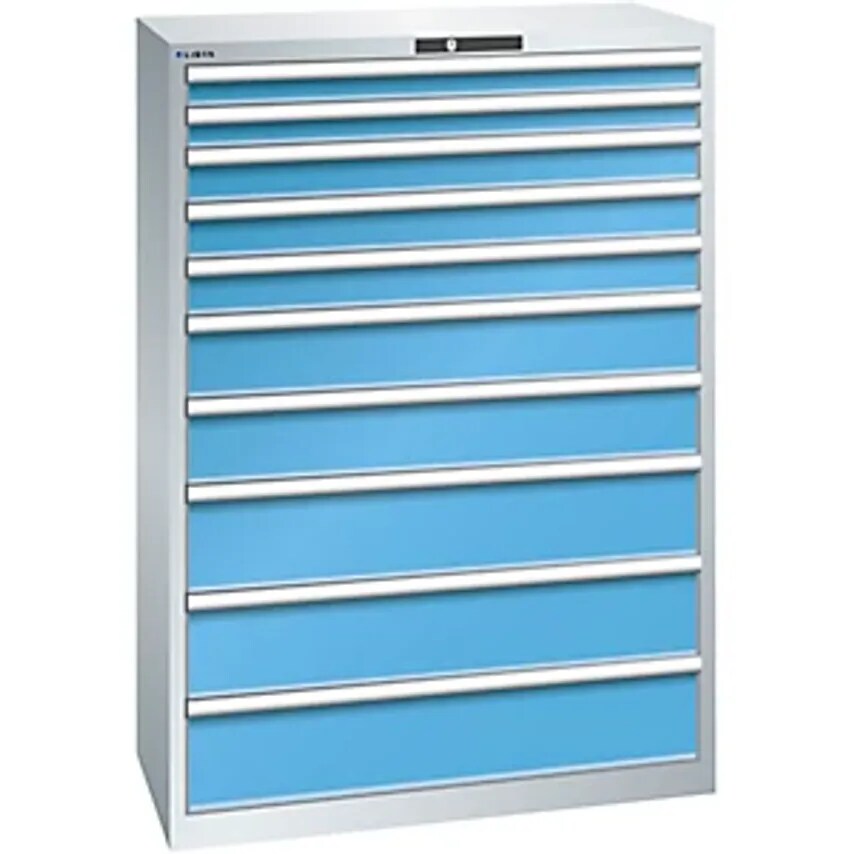 Drawer Cupboard, 10 Drawers, WxDxH 1023 X 725 X 1450mm, Light Grey/Light Blue