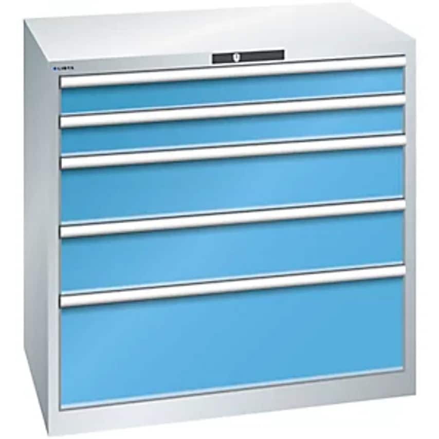 Drawer Cupboard, 5 Drawers, WxDxH 1023 X 725 X 1000mm, Light Grey/Light Blue