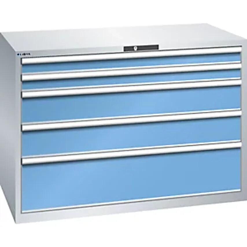Drawer Cupboard, 5 Drawers, WxDxH 1431 X 725 X 1000mm, Light Grey/Light Blue