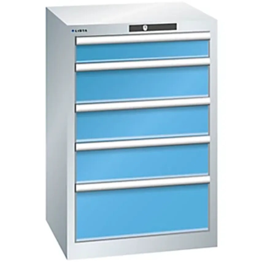 Drawer Cupboard, 5 Drawers, WxDxH 564 X 572 X 850mm, Light Grey/Light Blue