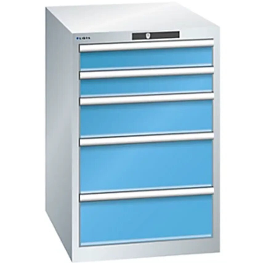 Drawer Cupboard, 5 Drawers, WxDxH 564 X 724 X 850mm, Light Grey/Light Blue