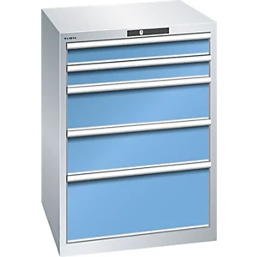 Drawer Cupboard, 5 Drawers, WxDxH 717 X 725 X 1000mm, Light Grey/Light Blue