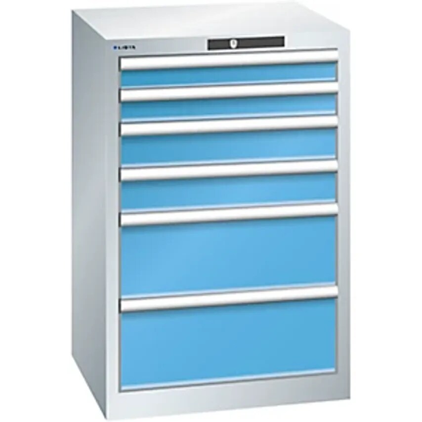 Drawer Cupboard, 6 Drawers, WxDxH 564 X 572 X 850mm, Light Grey/Light Blue