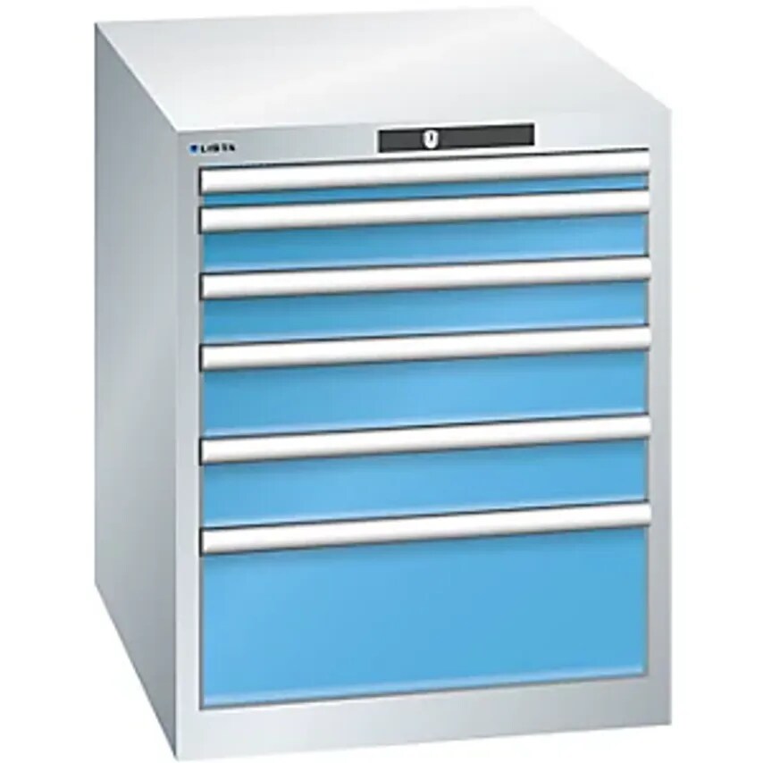 Drawer Cupboard, 6 Drawers, WxDxH 564 X 724 X 700mm, Light Grey/Light Blue