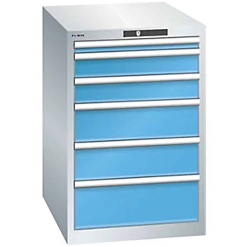 Drawer Cupboard, 6 Drawers, WxDxH 564 X 724 X 850mm, Light Grey/Light Blue