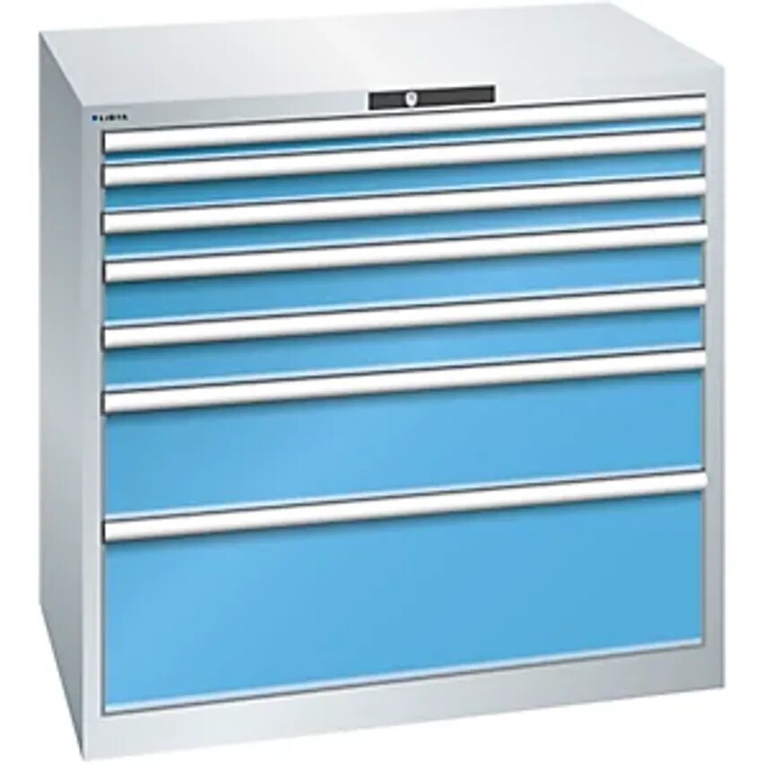 Drawer Cupboard, 7 Drawers, WxDxH 1023 X 725 X 1000mm, Light Grey/Light Blue