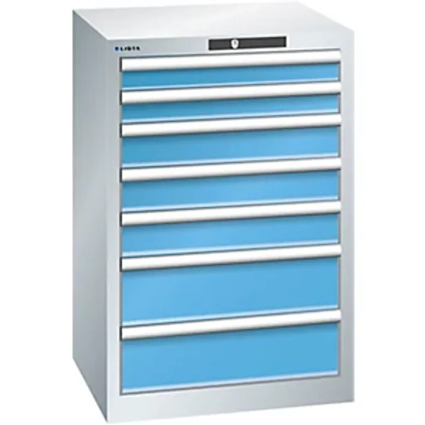 Drawer Cupboard, 7 Drawers, WxDxH 564 X 572 X 850mm, Light Grey/Light Blue