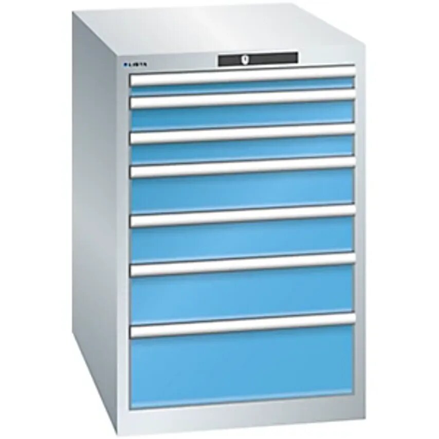 Drawer Cupboard, 7 Drawers, WxDxH 564 X 724 X 850mm, Light Grey/Light Blue