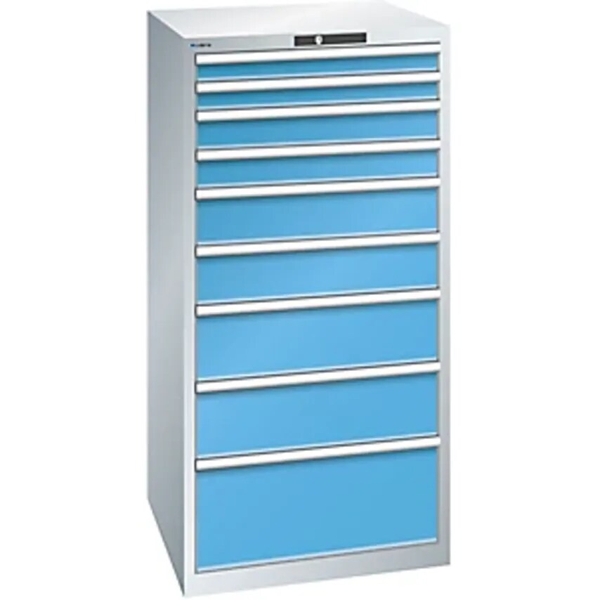 Drawer Cupboard, 9 Drawers, WxDxH 717 X 725 X 1450mm, Light Grey/Light Blue