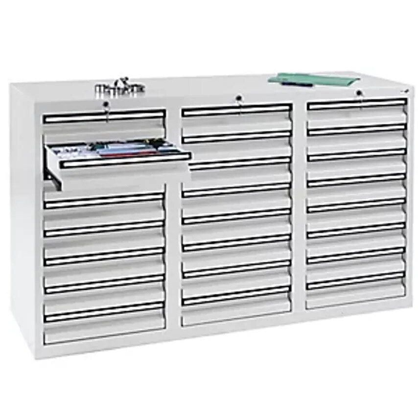 Drawer Cupboard, HxWxD 900 X 1500 X 500mm, 24 X 100mm High Drawers, Body And Drawers, Grey