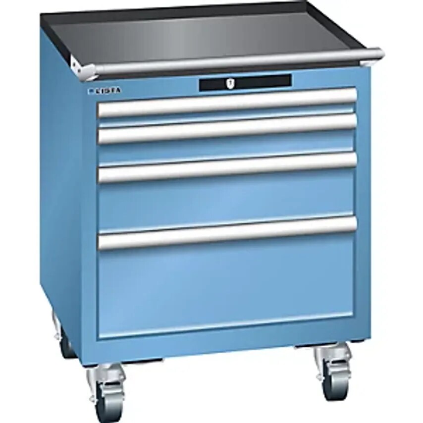 Drawer Cupboard, Mobile, WxD 564 X 572mm, 4 Drawers, Light Blue